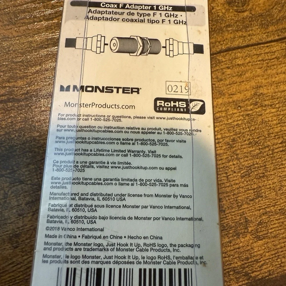 Monster 1 Ghz Coax F adapter ‎ 140066-00 FS Gold Video 5-1000 MHz NEW